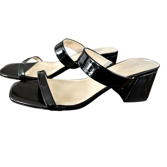 Nine West Women’s Galvin Black Patent Block Heel Sandals - Size 9, 2.5 inch heel - Picture 2 of 7